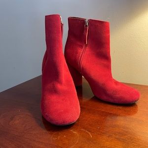 Urban Outfitters red suede boots